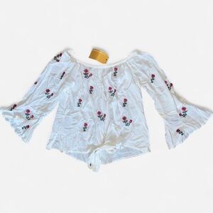 Floral Embroidered Front Tie Blouse